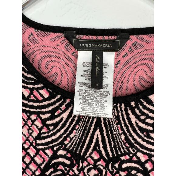 BCBGMaxAzria Baroque Jacquard Black & Pink Knit Peplum Top Medium - Picture 3 of 4